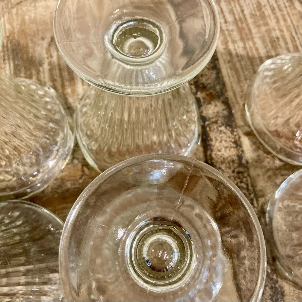 6 Vintage Ice Cream Sundae Glasses Ribbed Scalloped Edge 5